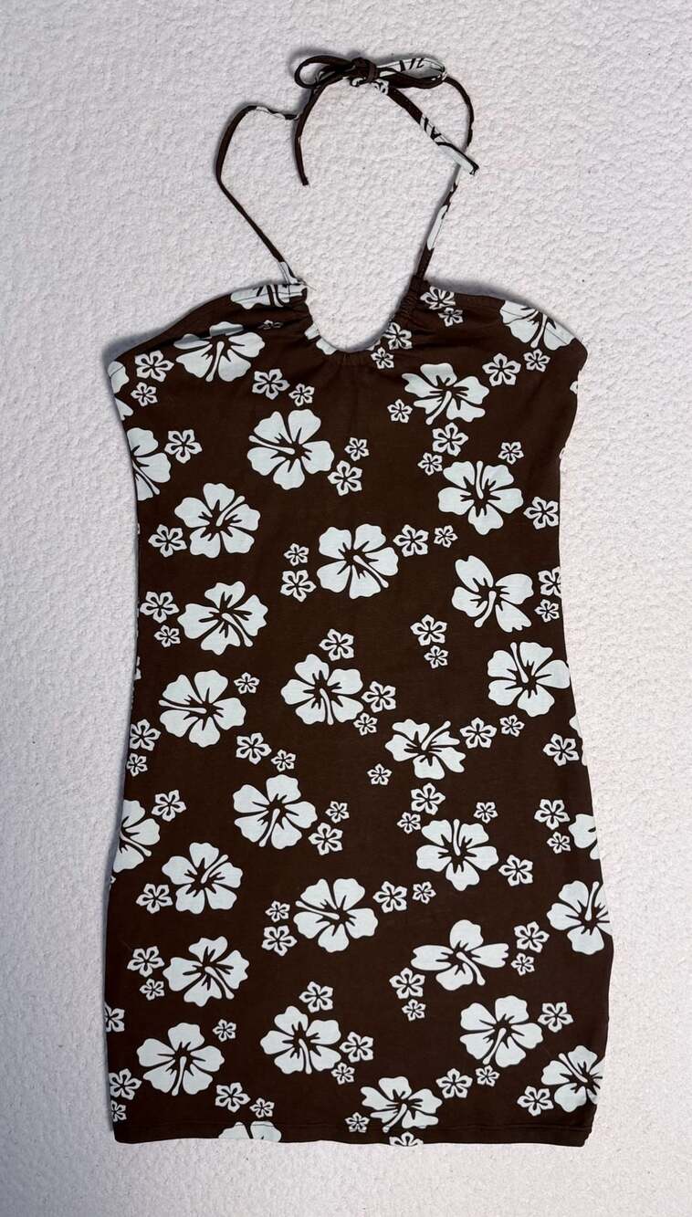 H&M Divided Brown Floral Halter Neck Mini Dress